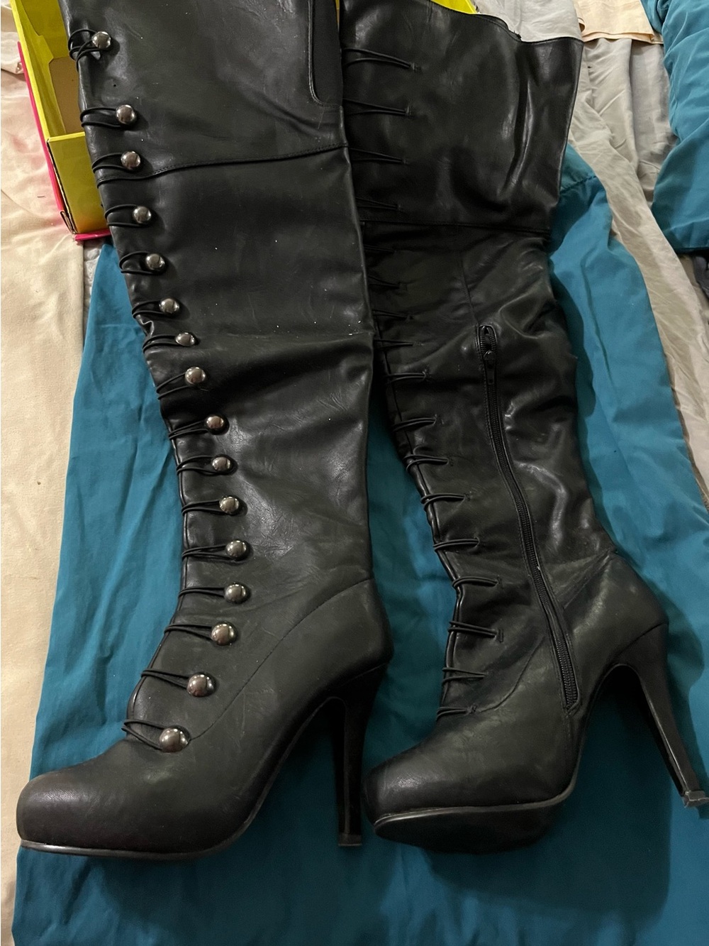 Original Charlotte Russe Black High-Heel Over-the-Knee Button Detail Boots.